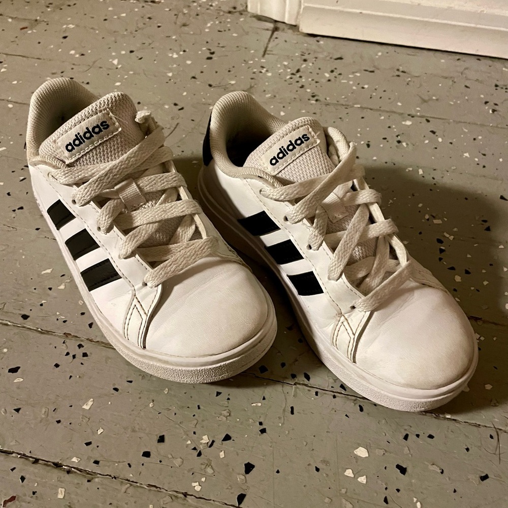 Adidas Kids White and Black Striped Sneakers